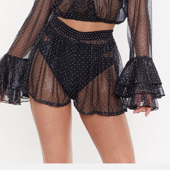 Nasty Gal Black Sheer High Waisted Studded Shorts - Picture 3 of 9